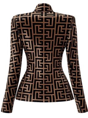 Balmain Paris Velvet Monogram Logo Top Size 40 NWOT Designer Long Sleeve Luxury